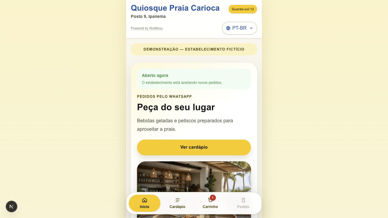 Cardápio RioMenu visto pelo cliente